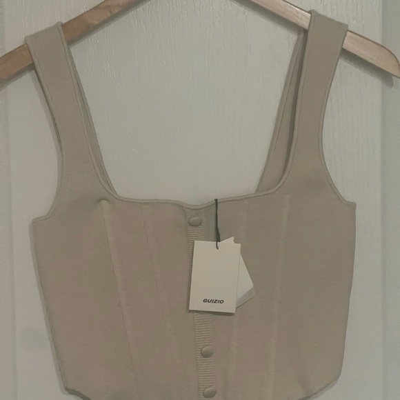 GUIZIO Danielle GUIZIO Cream Tan Knit Ribbed Button-Front Corset Top Zip Back XL - Picture 9 of 14